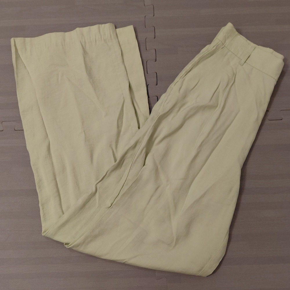 Zara High Waisted Wide Leg Pleated Trousers Pale Lime Green Size Small